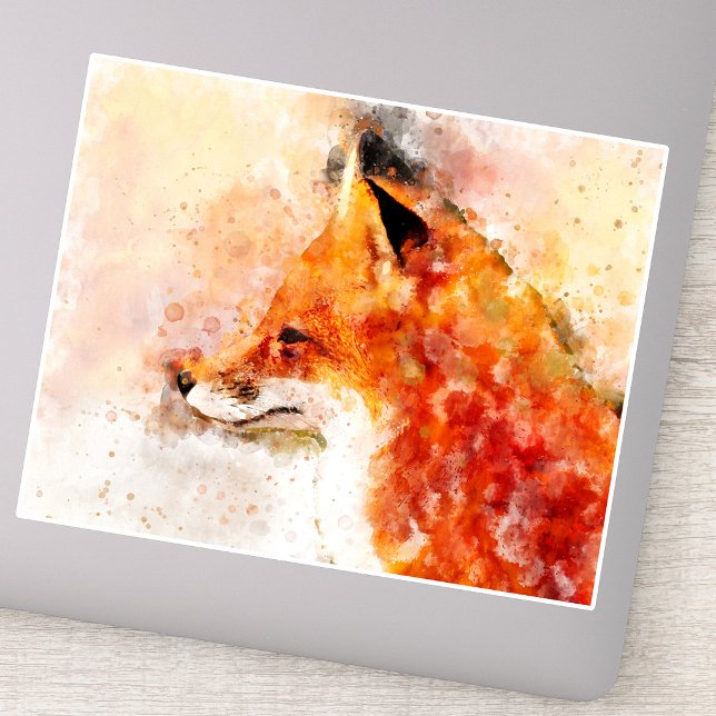 Sticker Portrait aquarellé du renard roux 03 (Red Fox Watercolor Portrait 03. Sticker)