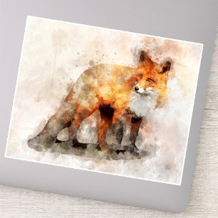 Sticker Portrait aquarellé du renard roux 04