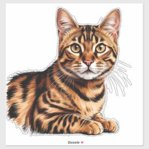Sticker Portrait de chat : Tabby rayé aux yeux dorés