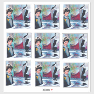 Sticker Portrait de femme vintage avec Arrière - plan Abst