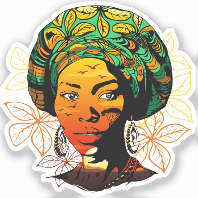 Sticker Portrait féminin africain avec coucher de soleil (Recto)