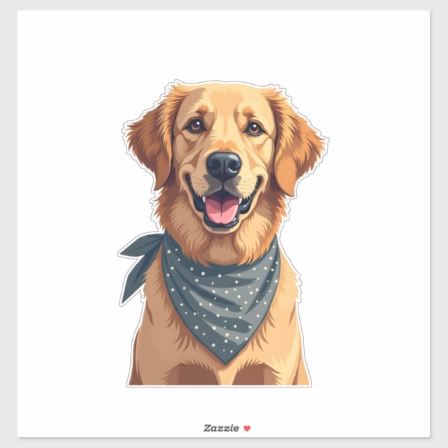 Sticker Portrait vintage de Golden Retriever avec Ba color (Feuille)