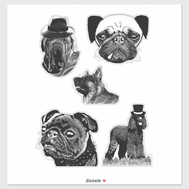 Sticker portraits d'animaux de compagnie chiens mixtes rac (Feuille)