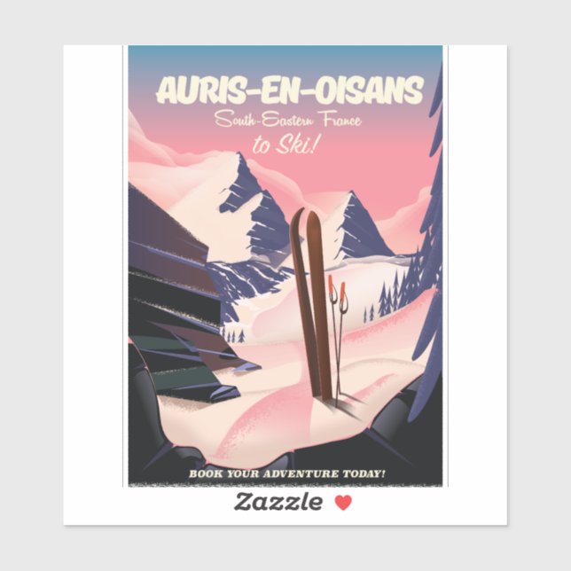 Sticker poster de ski AURIS-EN-OISANS France (Feuille)