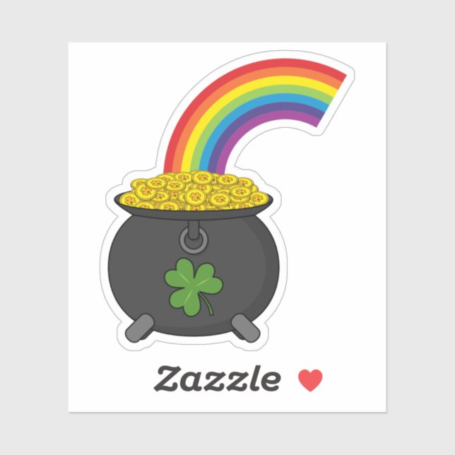 Sticker Pot de dessin en or arc-en-ciel (Feuille)