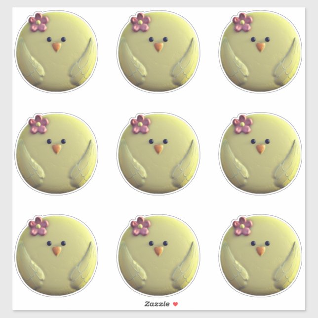 Sticker Poule chiche mignonne jaune et rose (Feuille)