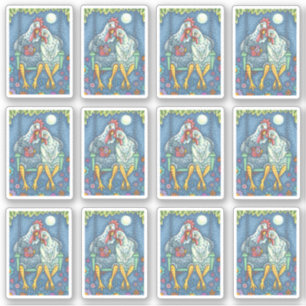 STICKER POULET, HEN & ROOSTER SUR PORCH SWEETHEARTS