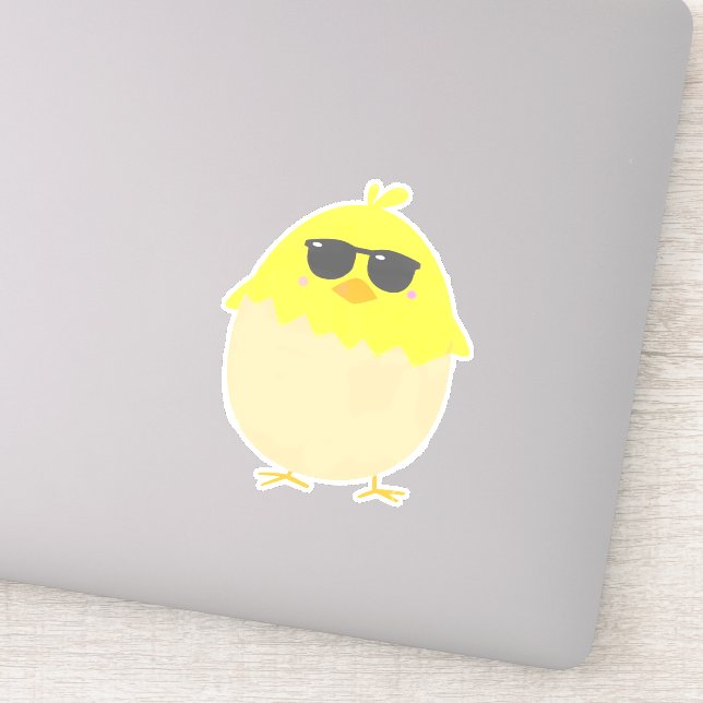 Sticker Poulet jaune funky de Pâques poulette cool (Détail)