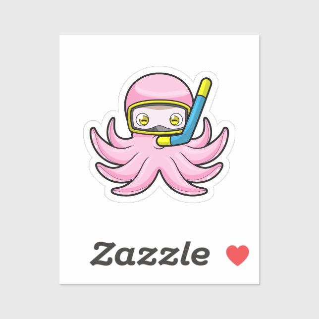 Sticker Poulpe en plongée avec masque et lunettes de natat (Feuille)