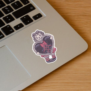 Sticker Poupée de chiffon effrayante Cheveux de laine Cœur
