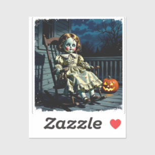 Sticker Poupée hantée et citrouille d'Halloween