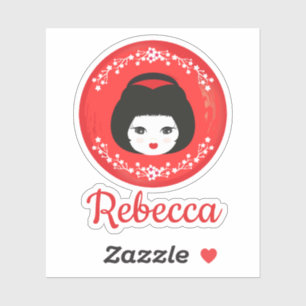 Sticker Poupée japonaise de fille dans la conception rouge