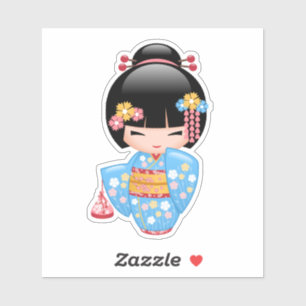 Sticker Poupée Maiko Kokeshi - Blue Kimono Geisha Girl