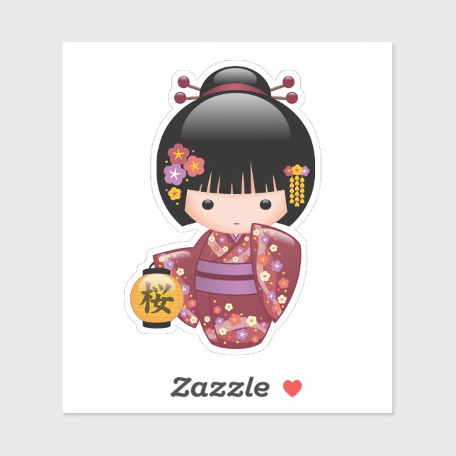 Sticker Poupée Sakura Kokeshi - Kimono Geisha Girl (Feuille)