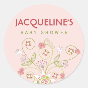 Sticker pour Baby shower fille en fleurs roses Whi
