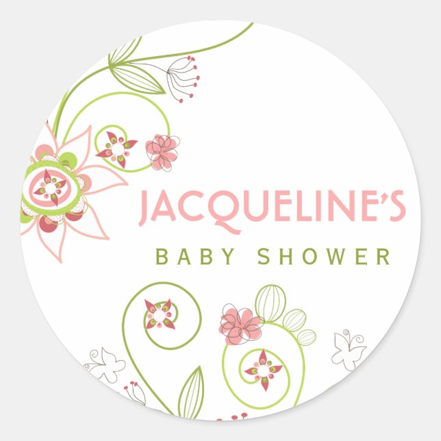 Sticker pour Baby shower fille en fleurs roses Whi (Devant)
