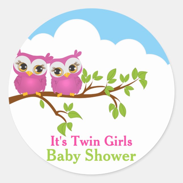 Sticker pour Baby shower fille Sweet Twins Owls (Devant)