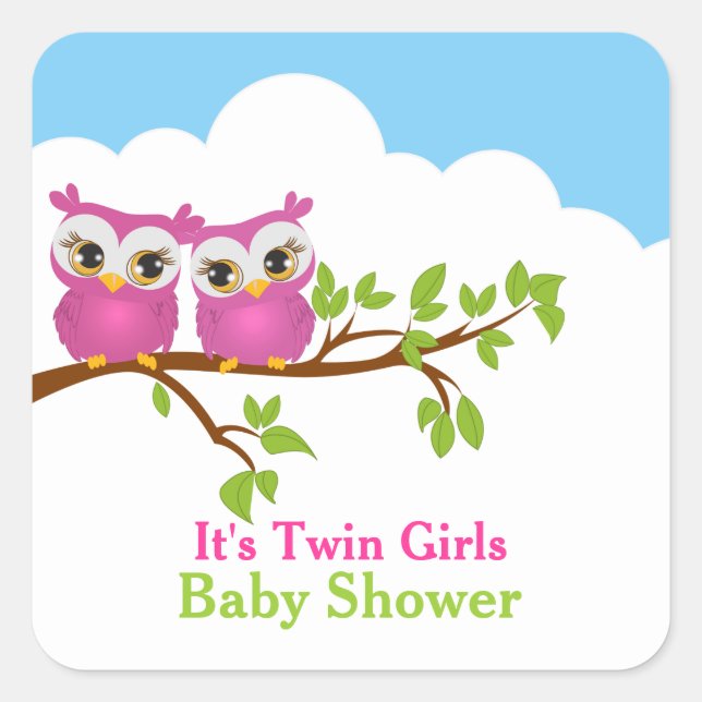 Sticker pour Baby shower fille Sweet Twins Owls (Devant)