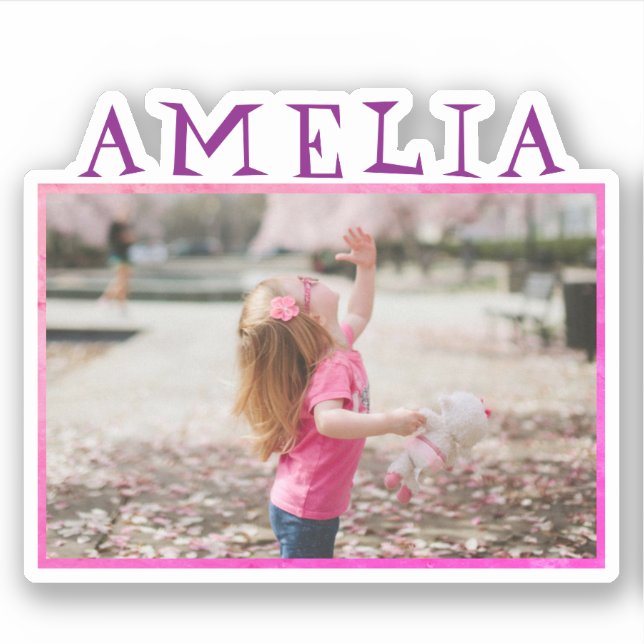 Sticker pour enfant photo et nom du cadre rose mig (Devant)