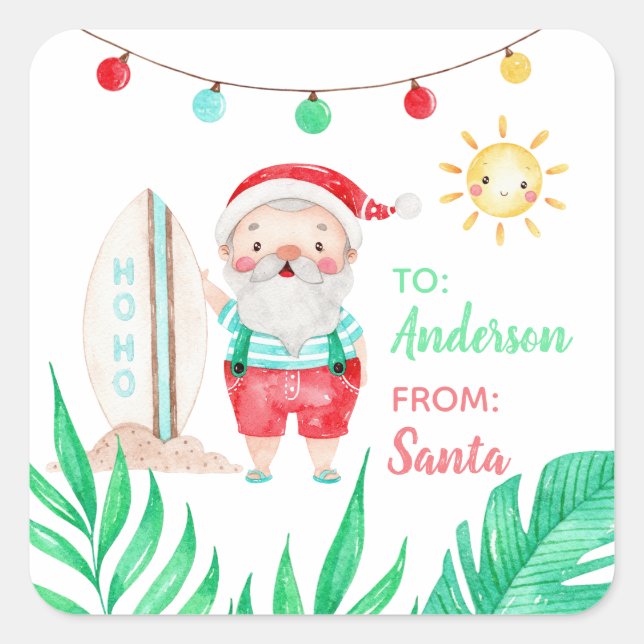 Sticker pour étiquette cadeau Tropical Père Noël (Devant)
