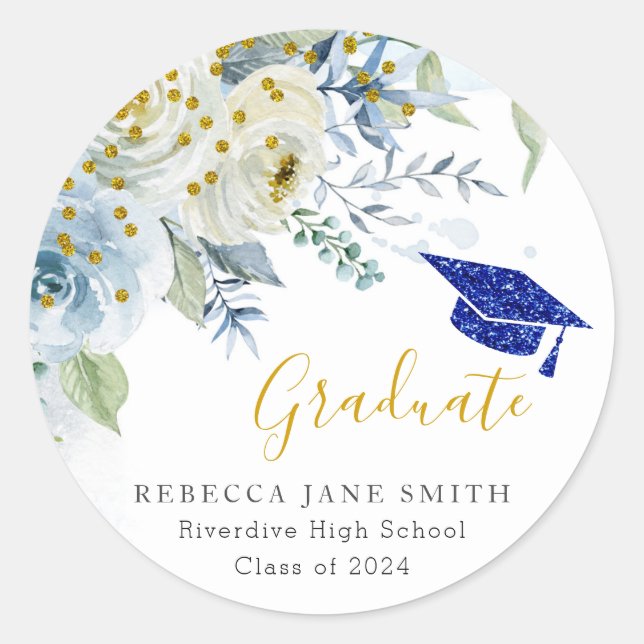 Sticker pour graduation Florale Bleu Parties scint (Devant)