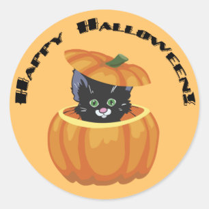 Sticker pour Halloween Citrouille Black Kitty