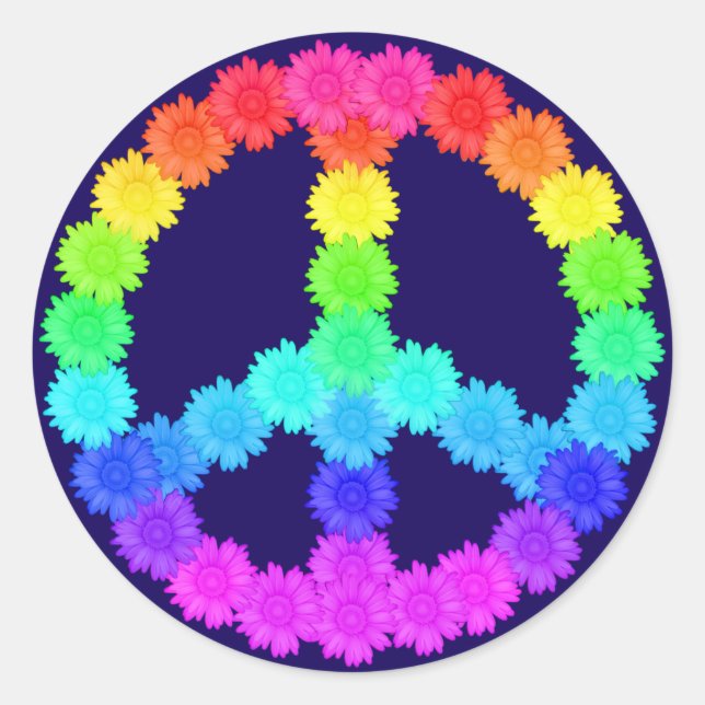 Sticker pour la paix à fleurs arc-en-ciel (Devant)