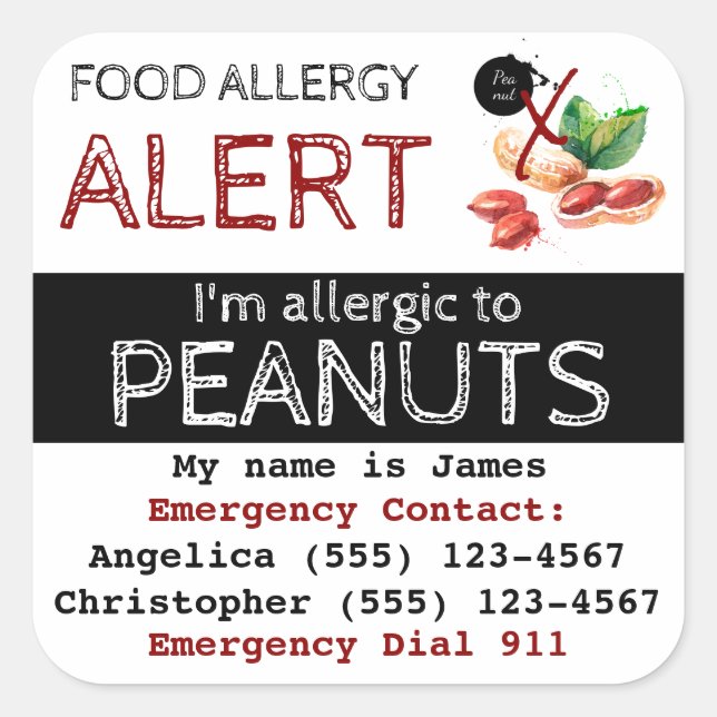 Sticker pour l'allergie alimentaire aux arachides (Devant)