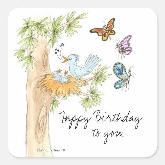 Sticker pour l'anniversaire des oiseaux chanteurs (Devant)