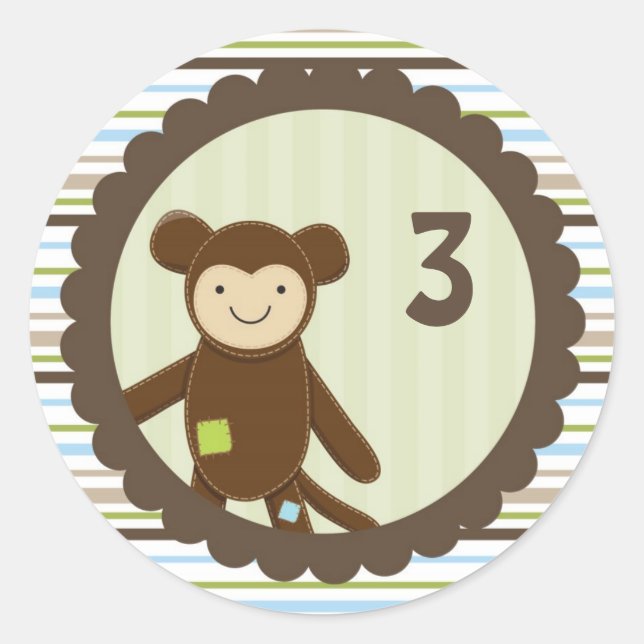 Sticker pour l'anniversaire du singe mignon (Devant)