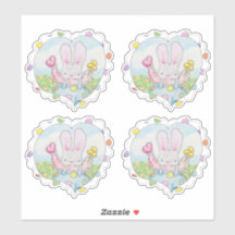 Sticker pour lapin de coeur et de fleurs