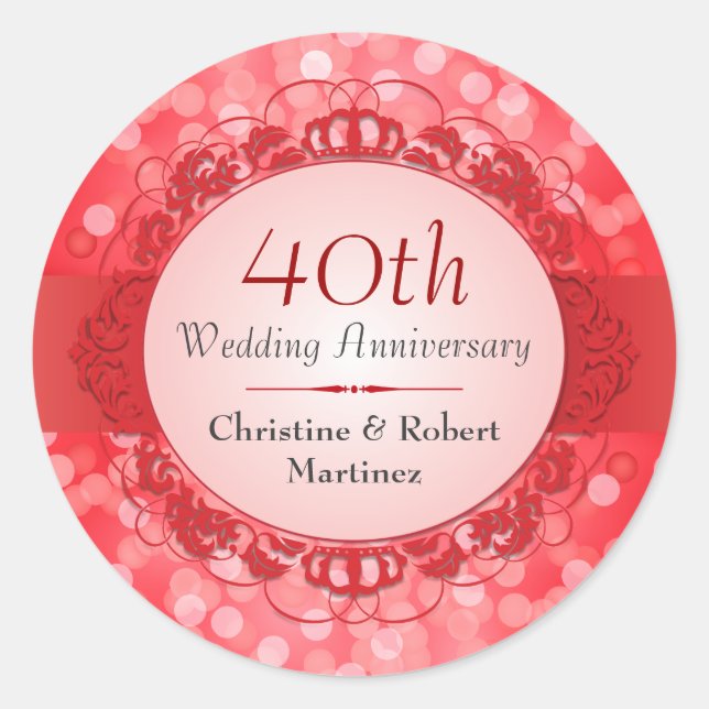 Sticker pour le 40e anniversaire de Ruby Red Bokeh (Devant)