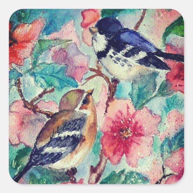 Sticker pour oiseaux en couple Ressort - Aquarelle (Devant)