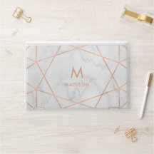 Sticker Pour Ordinateurs HP Moderne Faux Rose Gold Géométrique et Marbre blanc