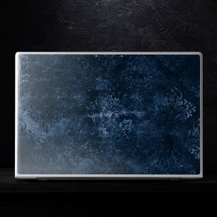 Sticker Pour Ordinateurs HP Velvety Navy Damask Bleu foncé Grunge Baroque