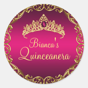 Sticker pour Quinceanera Gold & Pink Gem Tiara