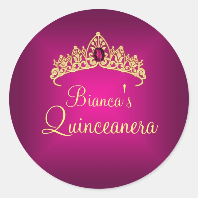 Sticker pour Quinceanera Gold & Pink Gem Tiara (Devant)