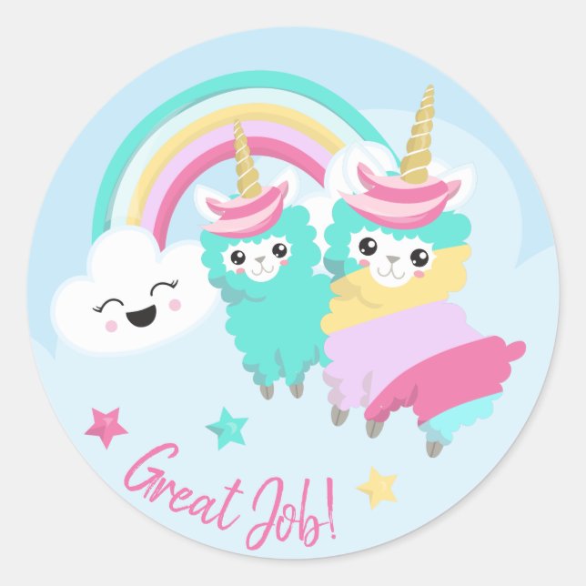 Sticker pour récompense Little Girl Cute Llamacorn (Devant)