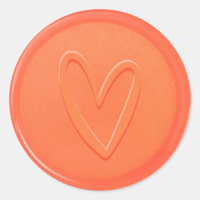 Sticker pour sceau de cire orange coeur d'amour (Devant)