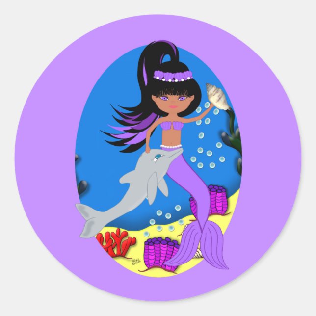 Sticker pour sirène violette et dauphin Zola (Devant)