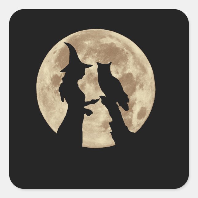 Sticker pour sorcière d'Halloween et hibou (Devant)