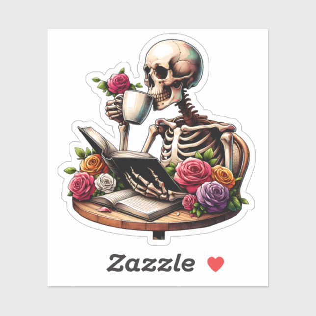 Sticker Pour toujours un lecteur Bookish Skeleton Lover (Feuille)