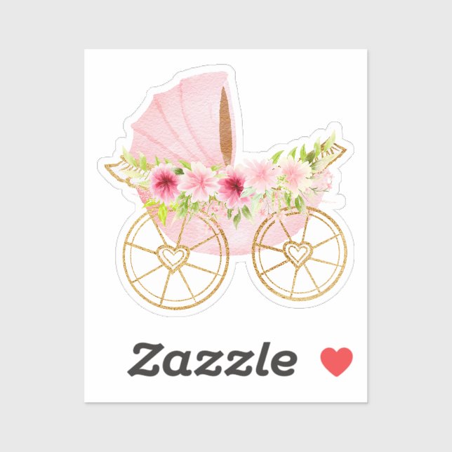 Sticker Poussette Bébé rose mignonne (Feuille)