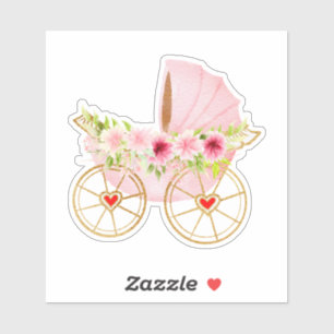 Sticker Poussette fleurie et rose