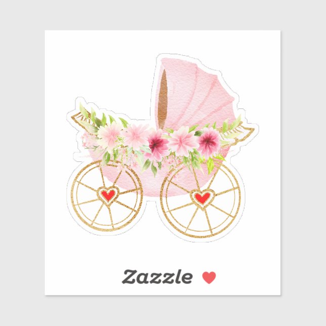 Sticker Poussette fleurie et rose (Feuille)