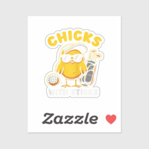 Sticker Poussins Avec Bâtons Golfer Girl Golf Club Gol
