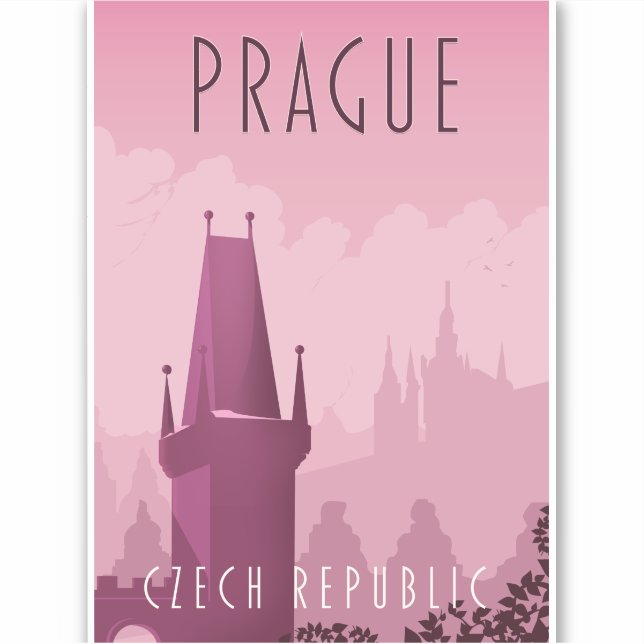 Sticker Prague République Tchèque affiche de voyage vintag (Devant)