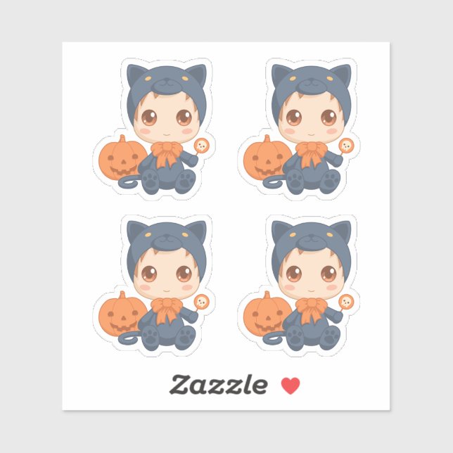 Sticker Première Halloween Baby Black Chat costume ensembl (Feuille)