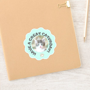 Sticker Prenez un grand caturjour ! Photo de chat Turquois