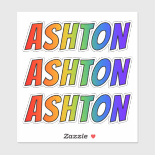 Sticker Prénom "ASHTON" avec coloration arc-en-ciel amusa